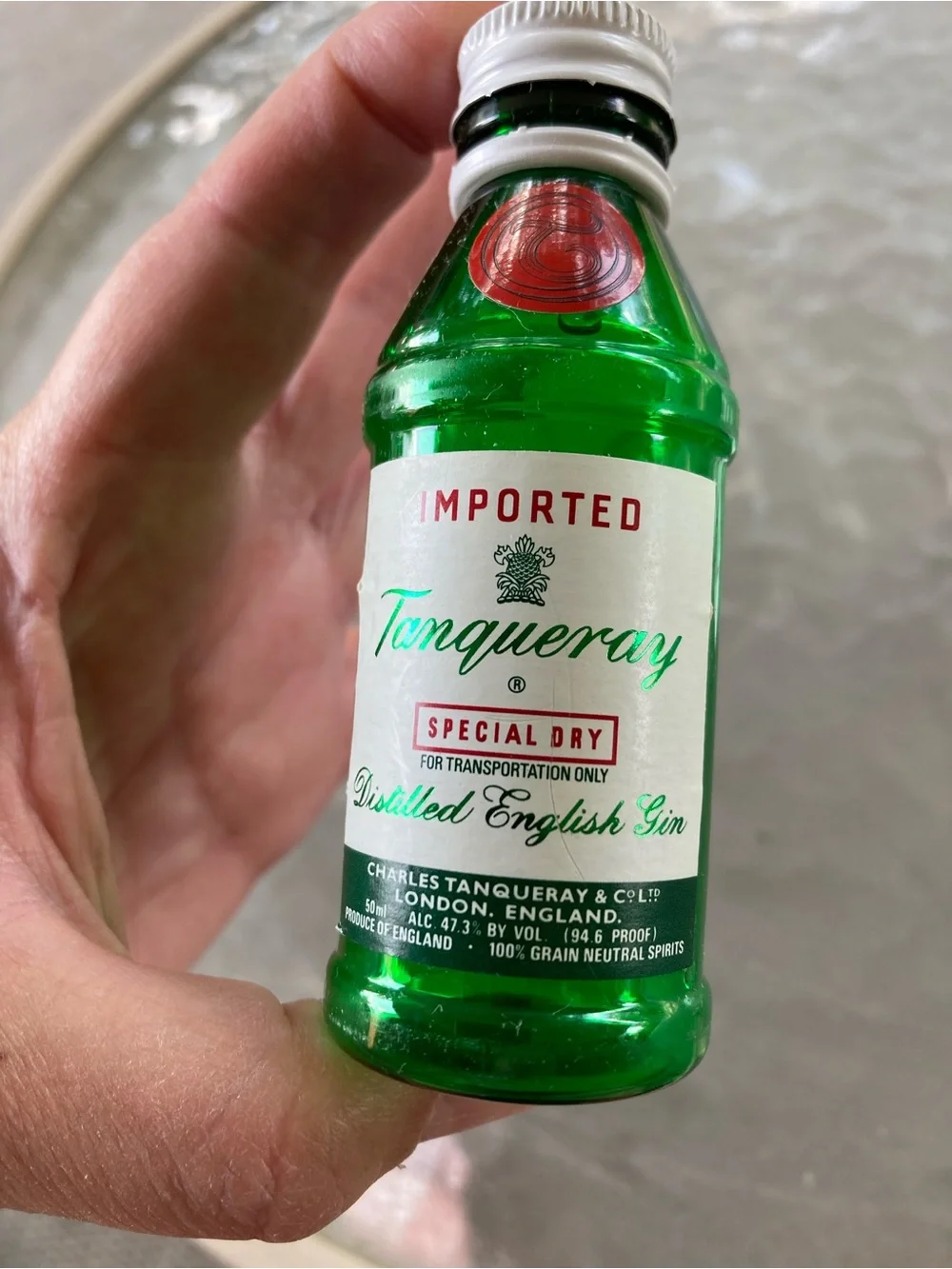 Tanqueray Special Dry Gin Mini Bottle - vintage - plastic